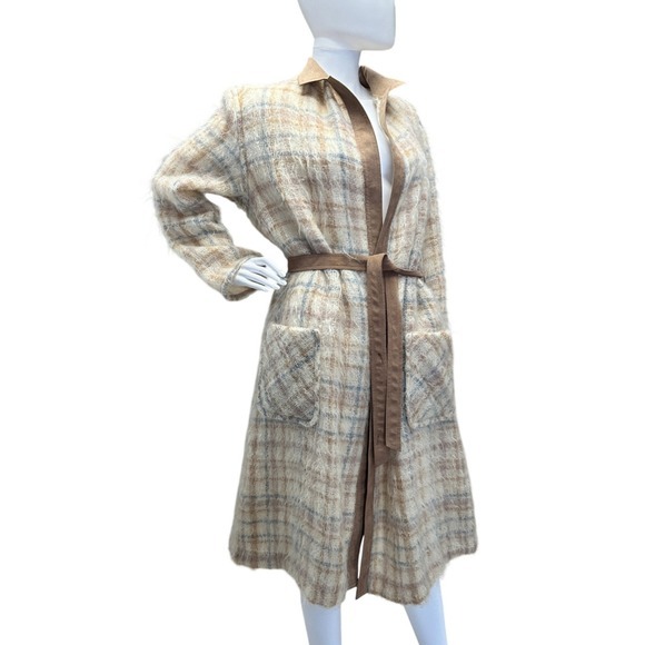 Other - 1960s Gino Rossi Mohair LIghtweight Plaid Long Cardigan Robe Jacket‎ Coat JS